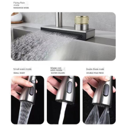 Kitchen 304 Stainless Steel Pull-out Waterfall Single Hole Tap Dishwashing Basin Cold and Hot Rotatable Mixer Tap