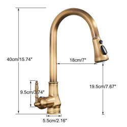 POIQIHY Antique Brass Kitchen Tap Pull Out Bathroom Kitchen Mixers Single Handle Pull Down Cold Hot Water Tap Deck Mounted