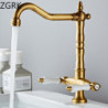 Tap For Kitchen Dual Handle Antique Brass Retro Tap 360 Degree Rotation Kitchen Sink Taps Deck Mounted Bathroom Sink Mixer