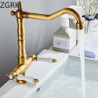 Tap For Kitchen Dual Handle Antique Brass Retro Tap 360 Degree Rotation Kitchen Sink Taps Deck Mounted Bathroom Sink Mixer