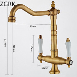 Tap For Kitchen Dual Handle Antique Brass Retro Tap 360 Degree Rotation Kitchen Sink Taps Deck Mounted Bathroom Sink Mixer