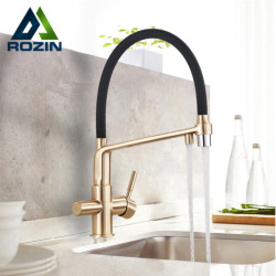 rozin Filter Kitchen Tap Brushed Gold 360 Swivel Pure Water Taps for Kitchen Black Pull Down Purification Water Mixer Tap