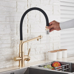 rozin Filter Kitchen Tap Brushed Gold 360 Swivel Pure Water Taps for Kitchen Black Pull Down Purification Water Mixer Tap