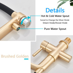 rozin Filter Kitchen Tap Brushed Gold 360 Swivel Pure Water Taps for Kitchen Black Pull Down Purification Water Mixer Tap