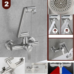 New Kitchen Tap Kitchen Sink Tap Stainless Steel 1080° Rotating Cold and Hot Water Bathroom Kitchen Wall-mounted Tap