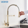 Golden Kitchen Tap Pull Down Sprayer Nozzle Hot Cold Water Mixer Tap Single Handle Brass Para Kitchen Sink Taps Crane