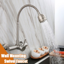 ping Black Brushed Kitchen Tap Wall Mounted 2 Models Hot & cold Water Sink Tap 360 Rotation Sprayer Taps