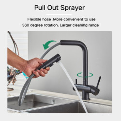 Rozin Water Purifier Kitchen Tap Black Pull Out Flexible Filter Kitchen Taps Crane Brass 2 in 1 Hot Cold Water Mixer Tap