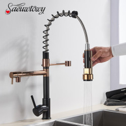 Luxury Black And Rose Gold Spring Pull Down Kitchen Tap Hot And Cold Water Mixer With Deck Mounted Tap 360 ° Rotate Brass