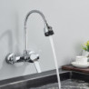 Chrome Wall Mounted Dual Hole Kitchen Tap Lead Free Hot Cold Water Mixer Tap Stream Spray Bubbler 360 Rotation Flexible Pipe