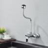 Chrome Wall Mounted Dual Hole Kitchen Tap Lead Free Hot Cold Water Mixer Tap Stream Spray Bubbler 360 Rotation Flexible Pipe