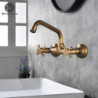 Wall Mounted Bathroom Kitchen Tap Dual Handle Brass Antique Hot and Cold Water Tap 360 Swivel Long Spout Kitchen Mixer Tap