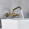 Wall Mounted Bathroom Kitchen Tap Dual Handle Brass Antique Hot and Cold Water Tap 360 Swivel Long Spout Kitchen Mixer Tap