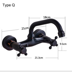 Wall Mounted Bathroom Kitchen Tap Dual Handle Brass Antique Hot and Cold Water Tap 360 Swivel Long Spout Kitchen Mixer Tap