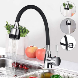 360Rotating Flexible Kitchen Basin Tap Single Handle Polished Chrome Black Cold and Hot Water Mixer Tap Deck Mounted