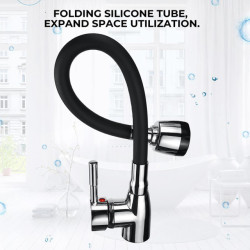 360Rotating Flexible Kitchen Basin Tap Single Handle Polished Chrome Black Cold and Hot Water Mixer Tap Deck Mounted