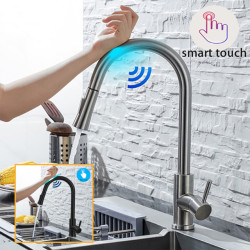 Kitchen Tap Pull Out Brushed Nickle Sensor Stainless Steel Black Smart Induction Mixed Tap Touch Control Sink Tap