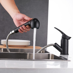 Kitchen Taps 360 Degree Swivel Pull Out Kitchen Sink Tap Water-Saving Polished black Basin Crane Mixer Brass Tap