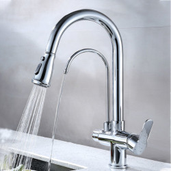 Matte Black Filtered Crane For Kitchen Pull Out Spray 360 Rotation Water Filter Tap Three Ways Sink Mixer Kitchen Tap