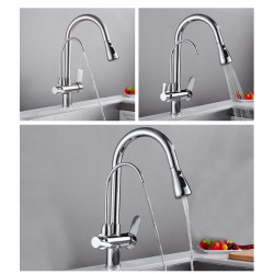 Matte Black Filtered Crane For Kitchen Pull Out Spray 360 Rotation Water Filter Tap Three Ways Sink Mixer Kitchen Tap