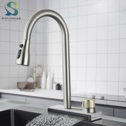 Big Waterfall Brushed Nickel Kitchen Tap Single Handle Single Hole Tap Rotatable Sink Tap Cold Hot Mixer Taps Gray New