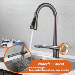 Waterfall Tap Kitchen Sink Basin Bowl Mixer Hot Cold Pull out Water Tap Watering Tap