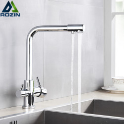 Rozin Chrome Brass Purified Water Kitchen Tap Mixer Tap and Pure Water Filter Tap Deck Mounted Dual Handles Hot Cold Taps