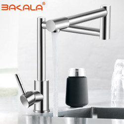 304 Stainless Steel Lead-free Folding Kitchen Tap Mixer 360 Degree Swivel Single Handle Nickel Kitchen Sink basin Taps