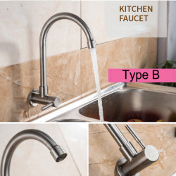 G1/2 Stainless Steel Kitchen Tap Brushed Process Swivel Sink Wall Tap 360 Degree Rotation Single Cold Water Tap