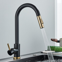 Kitchen Tap Pull Out Kitchen Sink Water Tap Single Handle Mixer Tap 360 Rotation Brushed Gold Kitchen Shower Tap
