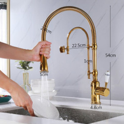 Brass Golden Kitchen Tap Hot/Cold Water Deck Mounted Mixers Tap Two Ways Pull Down Sprayer Head Sink Tap New Style Taps