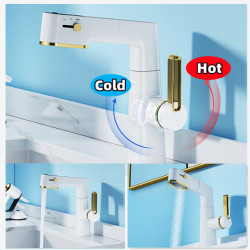 Smart Digital Display Temperature Bathroom Basin Tap Brass Crane Pull Out Sprayer Hot and Cold Mixer Tap Tap Deck Mount
