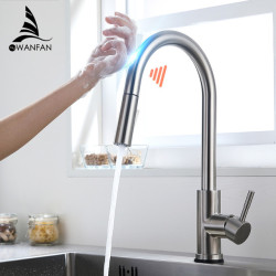 Brush Nickel Touch Kitchen Taps Crane For Sensor Kitchen Water Tap Sink Mixer Rotate Touch Tap Sensor Water Mixer