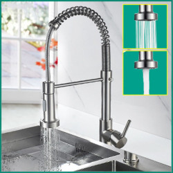 Brushed Brass Kitchen Tap 360 Degree Stretch With Spring Hot Cold Mixer Tap Stream Sprayer Nozzle Sink Tap Pull Out Spout
