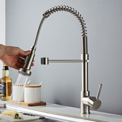 Brushed Brass Kitchen Tap 360 Degree Stretch With Spring Hot Cold Mixer Tap Stream Sprayer Nozzle Sink Tap Pull Out Spout