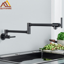 Quyanre Chrome Nickel Black Brass Pot Filler Tap Wall Mounted Kitchen Tap Single Cold Single Hole Tap Rotate Folding Spout