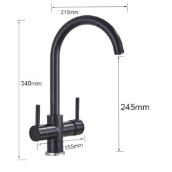 Black Kitchen Filtered Tap Beige with Dots Brass Purifier Mixer Double Sprayer Drinking Water Curved Sink Tap 360 Rotate