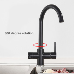 Black Kitchen Filtered Tap Beige with Dots Brass Purifier Mixer Double Sprayer Drinking Water Curved Sink Tap 360 Rotate