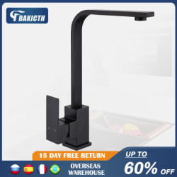 Bakicth Square Kitchen Tap Matte black/Chorme Hot and Cold Kitchen Sink Tap 360 Degree Rotation Mixer Deck Mounted Water Taps