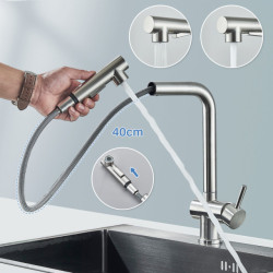 Brushed Nickel Pull Out Kitchen Sink Tap High Pressure Two Model Stream Sprayer Nozzle Stainless Steel Tap Deck Install