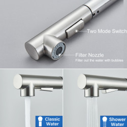 Brushed Nickel Pull Out Kitchen Sink Tap High Pressure Two Model Stream Sprayer Nozzle Stainless Steel Tap Deck Install