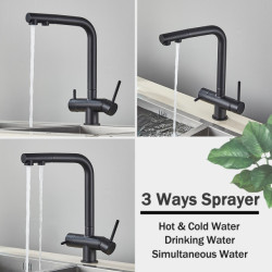 Rozin Water Purifier Kitchen Tap Black Pull Out Flexible Filter Kitchen Taps Crane Brass 2 in 1 Hot Cold Water Mixer Tap