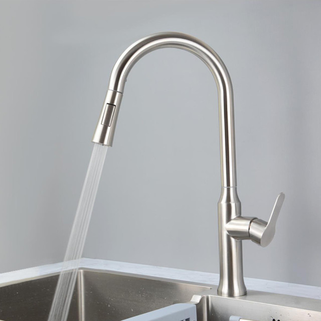 Kitchen Mixer Tap 304 Stainless Steel Material 60 cm Hose Pull Down 180 Rotation Cold & Hot Water Single Handle Ceramic Valve