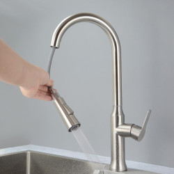 Kitchen Mixer Tap 304 Stainless Steel Material 60 cm Hose Pull Down 180 Rotation Cold & Hot Water Single Handle Ceramic Valve