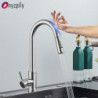 Brushed Smart Touch On Kitchen Tap Sensor 360 Rotation Pull Out Single Handle Mixer Tap Two Water Modes Sink Crane Hot Cold