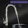 Brushed Smart Touch On Kitchen Tap Sensor 360 Rotation Pull Out Single Handle Mixer Tap Two Water Modes Sink Crane Hot Cold