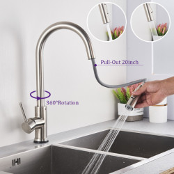 Brushed Smart Touch On Kitchen Tap Sensor 360 Rotation Pull Out Single Handle Mixer Tap Two Water Modes Sink Crane Hot Cold