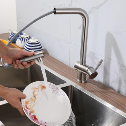 Kitchen Basin Tap 304Stainless Steel Mixer water Cold& Hot 40 Cm Hoses Pull Out 360 Rotation Ceramic Valve Core Surface Brush