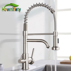 Nickel Chrome Kitchen Sink Tap Purified Free Rotation Hot Cold Mixer Dual Handle Tap Deck Mount Spring Drink Taps