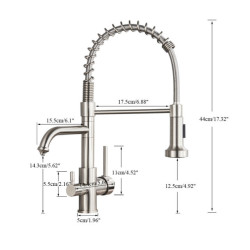 Nickel Chrome Kitchen Sink Tap Purified Free Rotation Hot Cold Mixer Dual Handle Tap Deck Mount Spring Drink Taps